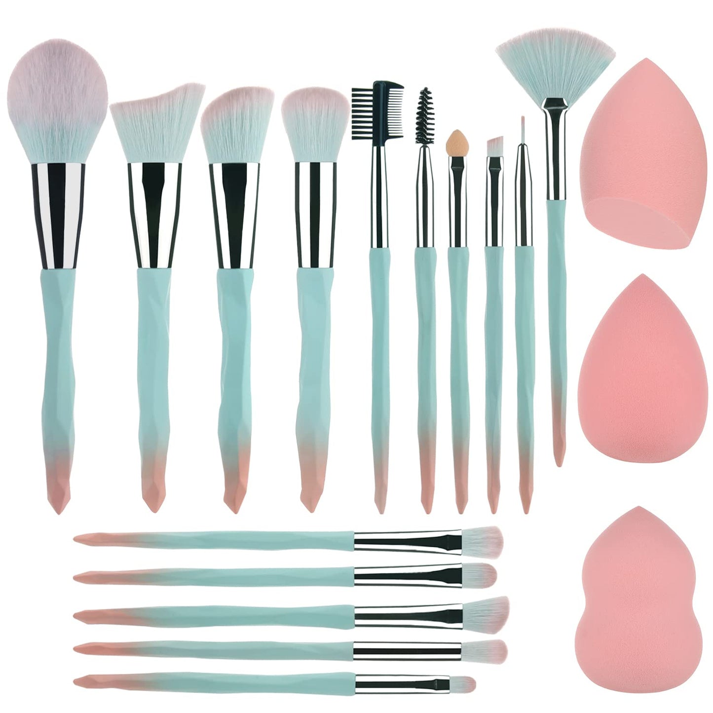 Pink Blue Gradient Makeup Brushes and Makeup Sponges Set Makeup Brushes Set Natural Synthetic Eye Shadow Foundation Make-Up Brush Set Professional Makeup Brush and Tool Accessories………