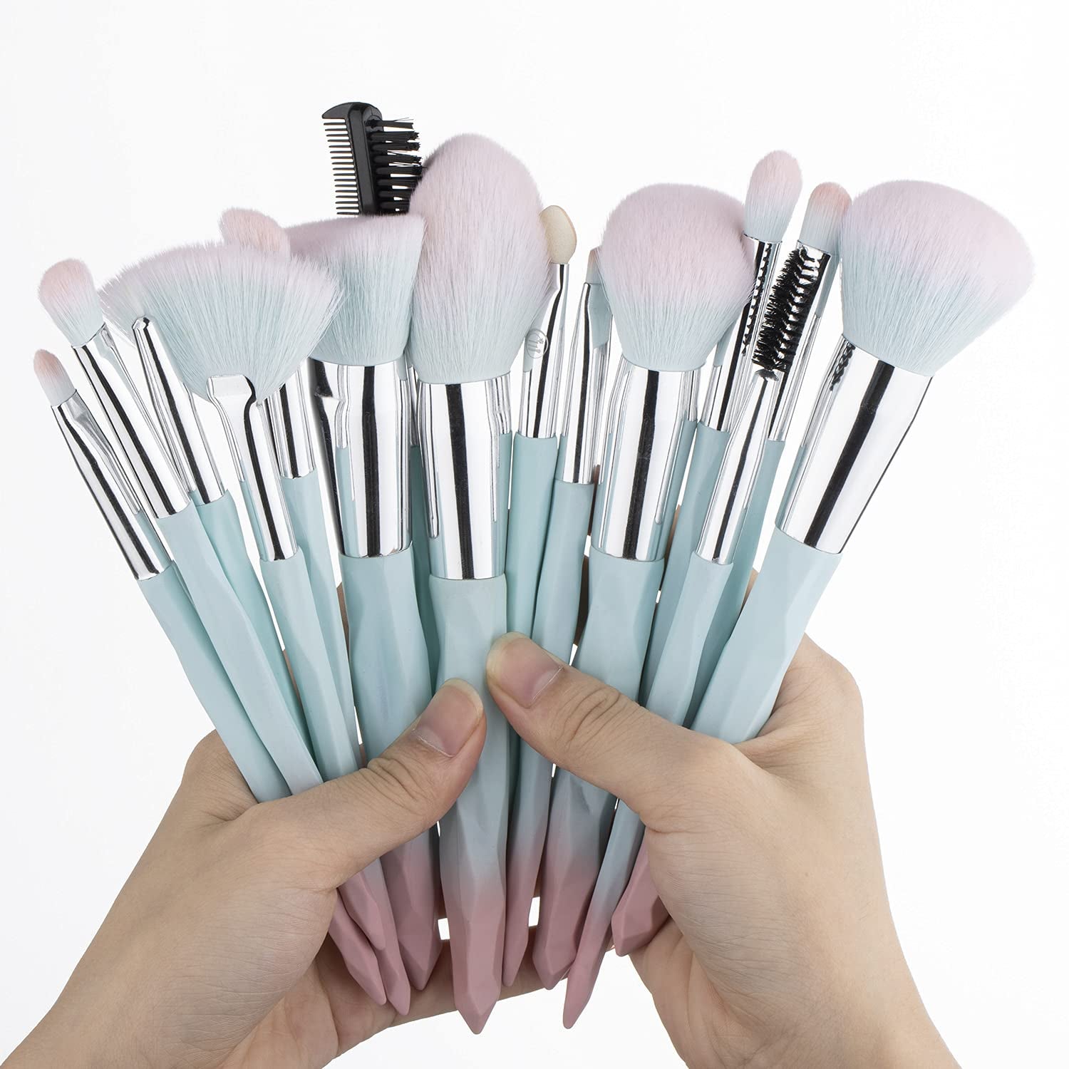 Pink Blue Gradient Makeup Brushes and Makeup Sponges Set Makeup Brushes Set Natural Synthetic Eye Shadow Foundation Make-Up Brush Set Professional Makeup Brush and Tool Accessories………